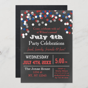 Red White Blue Confetti 4. Juli Party Einladung