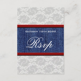 Red White & Blue Country Lace Wedding RSVP Karten