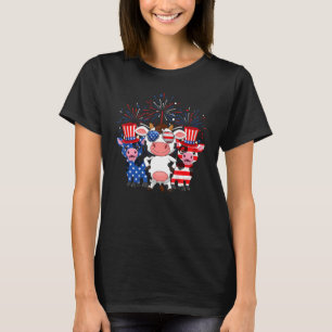 Red White Blue Cow American Flag Bauer 4. Juli T-Shirt