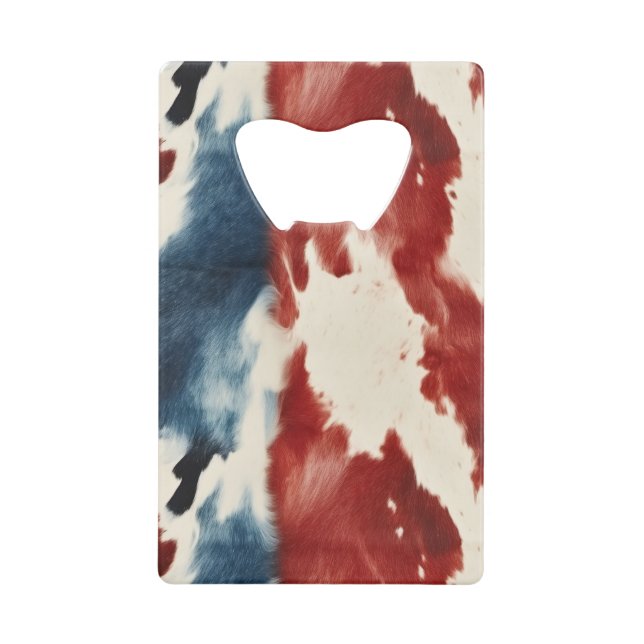 Red White Blue Cow Animal Print Geldbeutel Flaschenöffner (Vorderseite)