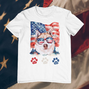 Red White Blue Cream Siberian Husky 4. Juli T-Shirt