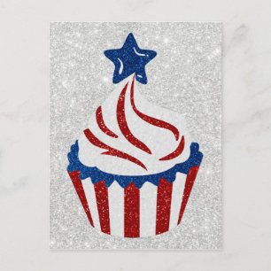 Red, White & Blue Cupcake 4. Juli Glitzer Postkarte