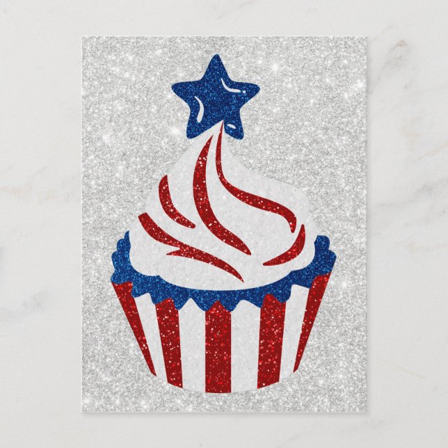 Red, White & Blue Cupcake 4. Juli Glitzer Postkarte (Vorderseite)