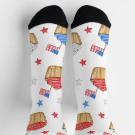 Red White Blue Cupcake Flag Star Patriotic Preppy Socken