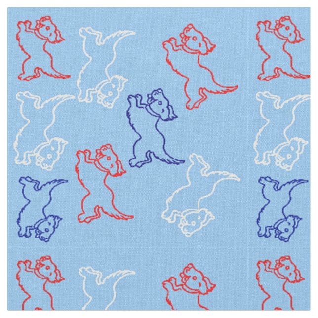 Red White Blue Customizable Designer Fabric - Hund Stoff (Nahaufnahme)