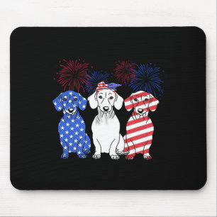 Red White Blue Dackel Dog Usa Flag Feuerwerk 4. Mousepad