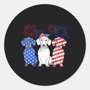 Red White Blue Dackel Dog Usa Flag Feuerwerk 4. Runder Aufkleber