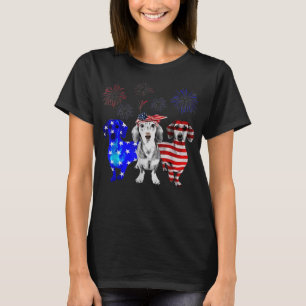 Red White Blue Dackel USA Flag Feuerwerk 4. T-Shirt