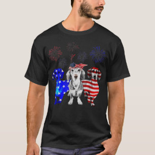 Red White Blue Dackel USA Flag Feuerwerk 4. T-Shirt