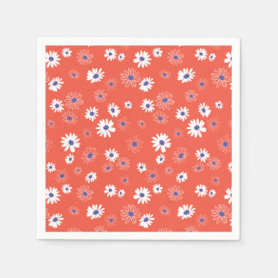 Red White Blue Daisy Blume Muster Serviette