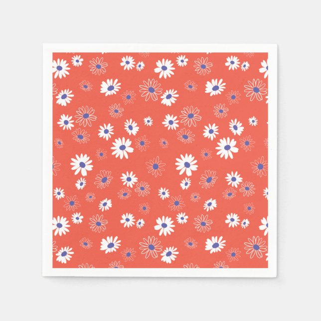 Red White Blue Daisy Blume Muster Serviette (Vorderseite)