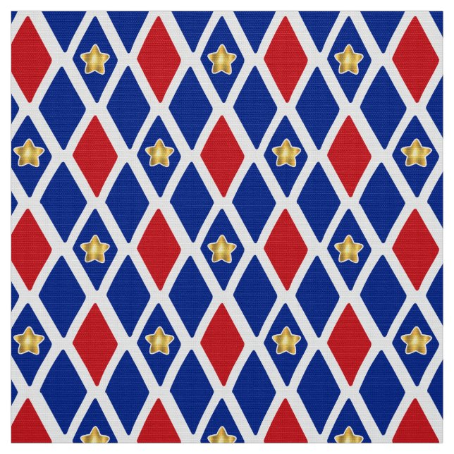Red White Blue Diamond Gold Star Stoff (Muster)