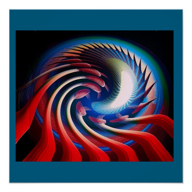 Red White & Blue Fantasy Fraktal Poster (Vorderseite)