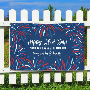 Red White Blue Fireworks 4. Juli Party Custom Banner