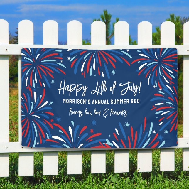 Red White Blue Fireworks 4. Juli Party Custom Banner (Von Creator hochgeladen)