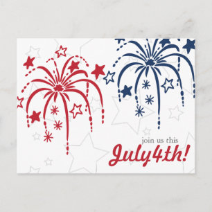 Red White & Blue Fireworks 4. Juli Postkarten