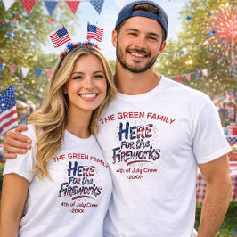 Red White Blue Fireworks 4th of July Family Crew T-Shirt