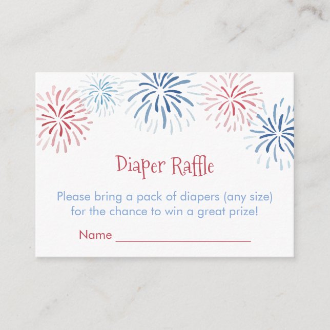 Red White Blue Fireworks Diaper Raffle Baby Dusche Begleitkarte (Vorderseite)