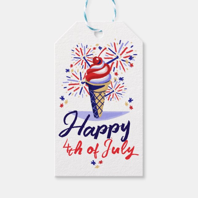 Red White Blue Fireworks Ice Creme Cone 4. Juli Geschenkanhänger (Vorderseite)