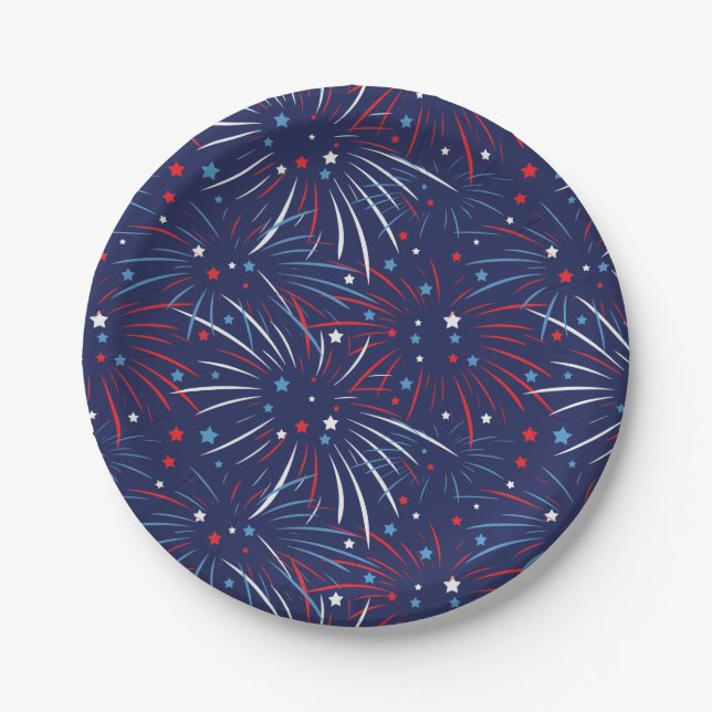 Red White Blue Fireworks Stars Pappteller (Vorderseite)