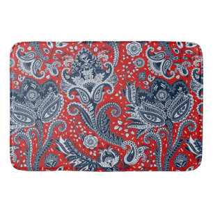 Red White & Blue Floral Paisley Bohemisch Boho Badematte