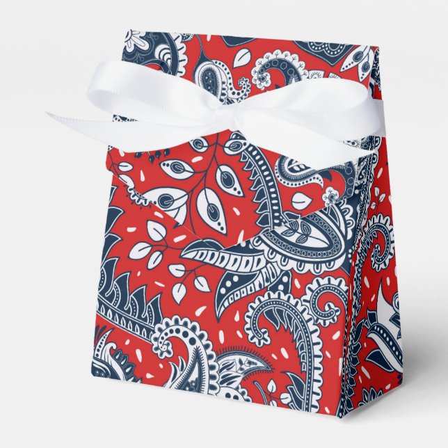 Red White & Blue Floral Paisley Bohemisch Boho Geschenkschachtel (Vorderseite)