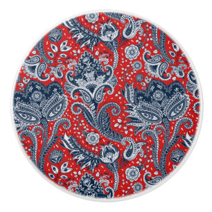 Red White & Blue Floral Paisley Bohemisch Boho Keramikknauf