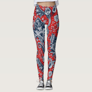 Red White & Blue Floral Paisley Bohemisch Boho Leggings