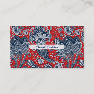Red White & Blue Floral Paisley Bohemisch Boho Visitenkarte