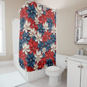 Red White Blue Flower Garden Blumenmuster USA Duschvorhang