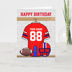 Red White Blue Football Jersey Happy Birthday Karte