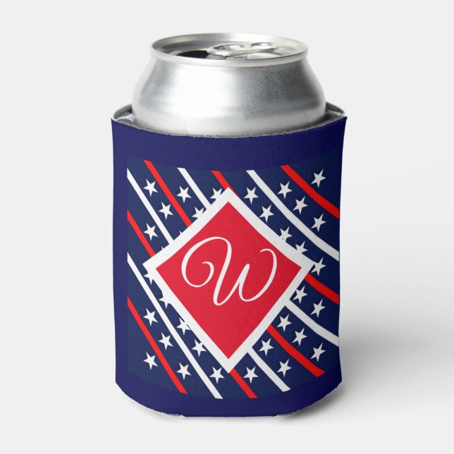 Red White & Blue Gemustert Custom Initial Dosenkühler (Kanne Vorderseite)
