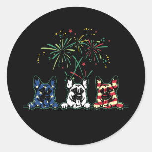 Red White Blue German Shepherd USA Flag Firework Runder Aufkleber
