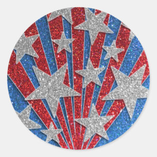 Red White Blue Glitzer American Flag Stars Streife Runder Aufkleber
