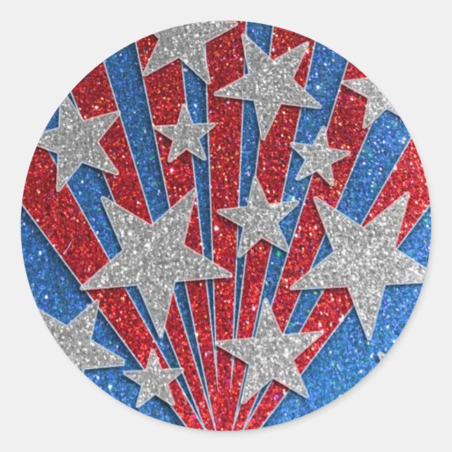 Red White Blue Glitzer American Flag Stars Streife Runder Aufkleber (Vorderseite)