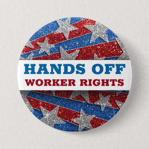 Red White Blue Glitzer American Protest Hands Off Button