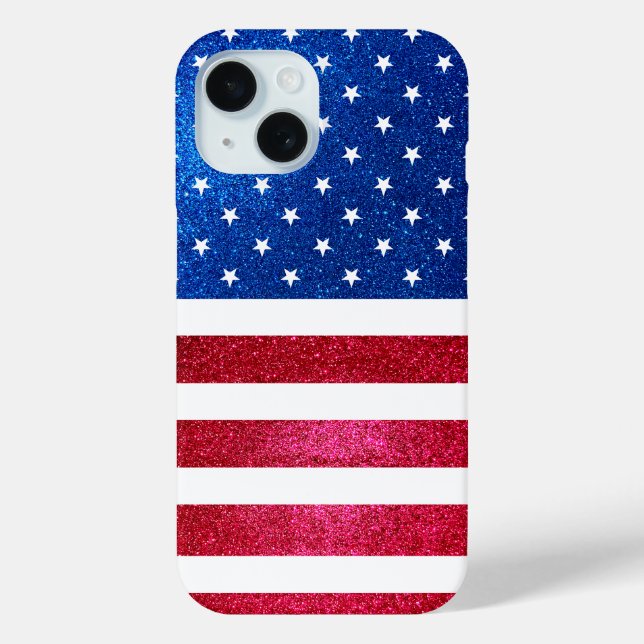 Red White Blue Glitzer Patriotic American Flag Case-Mate iPhone Hülle (Rückseite)