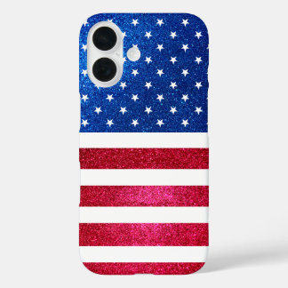 Red White Blue Glitzer Patriotic American Flag iPhone 16 Hülle