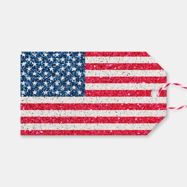 Red White Blue Glitzer Patriotic American USA Flag Geschenkanhänger (Vorderseite (Horizontal))