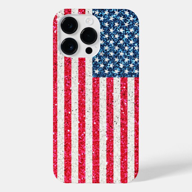 Red White Blue Glitzer Patriotic American USA Flag iPhone Hülle (Rückseite)