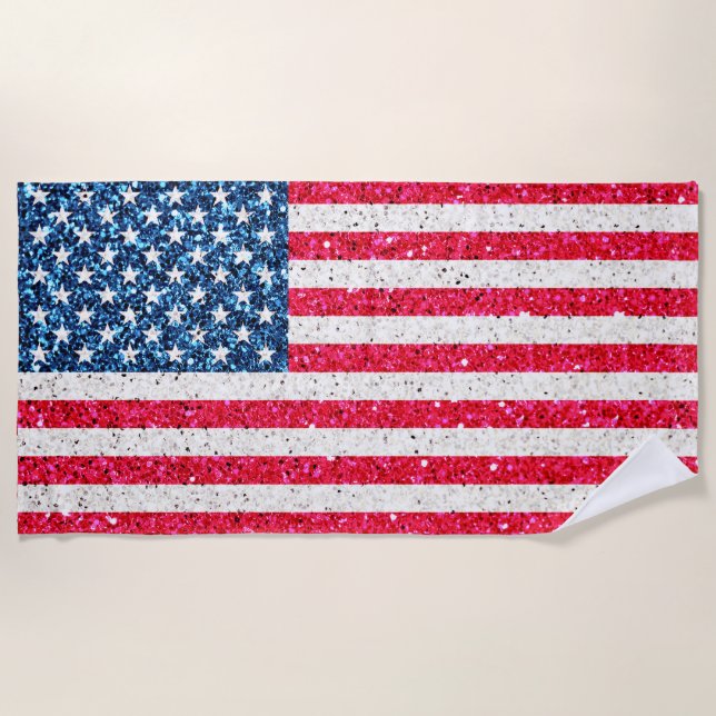 Red White Blue Glitzer Patriotic American USA Flag Strandtuch (Vorderseite)