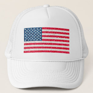 Red White Blue Glitzer Patriotic American USA Flag Truckerkappe