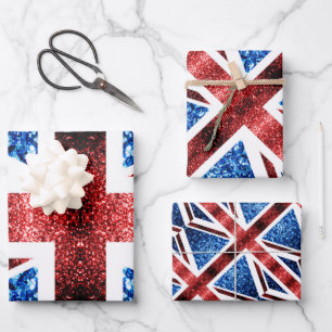 Red White Blue Glitzern UK flagge Wrapping Paper Geschenkpapier Set