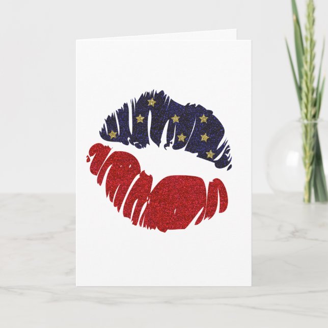 Red White Blue Gold Glitzer Stars 4. KISS LIPS Karte (Vorderseite)