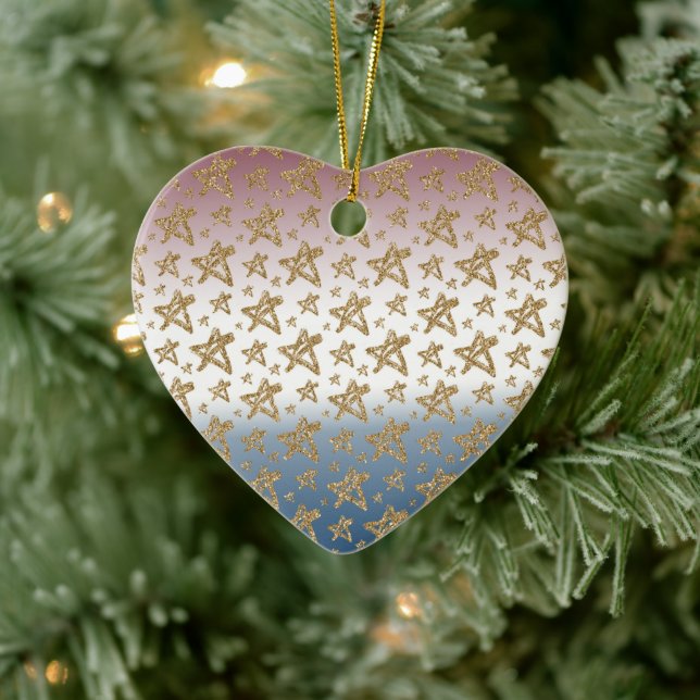 Red White Blue Gold Glitzer Stars Keramik Ornament (Baum)