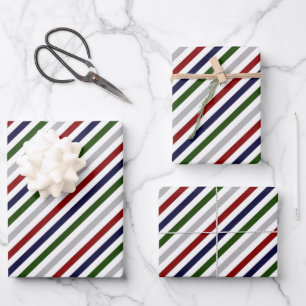 Red White Blue Green Gray Streifen Geschenkpapier Set