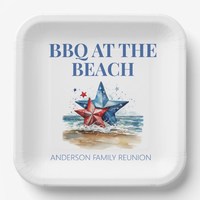 Red White Blue GRILLEN am Strand Pappteller (Vorderseite)
