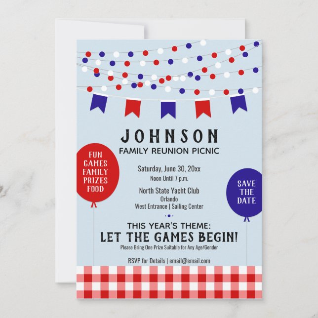 Red White Blue GRILLEN Wiedersehen Birthday Party  Save The Date (Vorderseite)