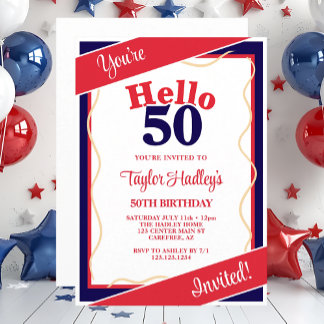 Red White & Blue Hallo 50. Geburtstag Einladung