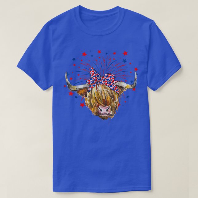 Red White Blue Highland Cow Patriot farmer USA 4th T-Shirt (Design vorne)